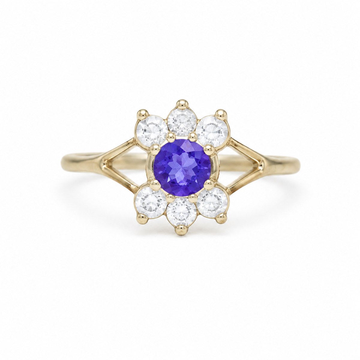 Tanzanite Flower Halo Ring